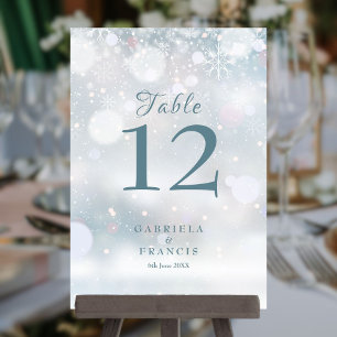 Erste Schneeflocken Winterhochzeit Tischnummer