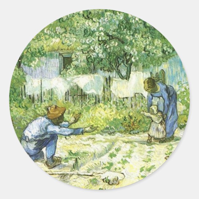 Erste Schritte, 1890 Vincent van Gogh. Runder Aufkleber (Vorderseite)