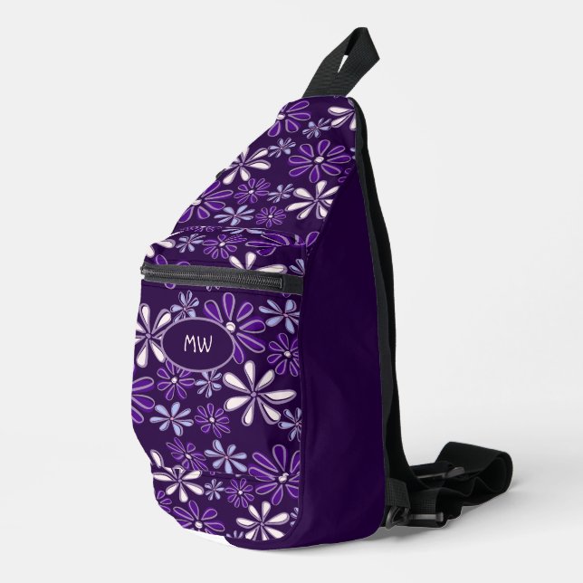 Erste Schritte IndigoBlume Doodle Muster Dunkles V Crossbody Bag (Rechte Ecke)