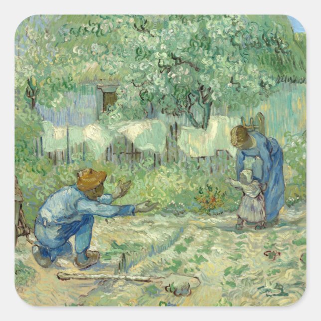 Erste Schritte nach Millet von Vincent Van Gogh Quadratischer Aufkleber (Vorderseite)