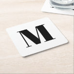 Erste Schwarz-weiße Anpassung von Monogramm Rechteckiger Pappuntersetzer<br><div class="desc">Anpassen von ersten Untersetzer für das Schwarz-weiße Quadrat-Party in Monogramm</div>