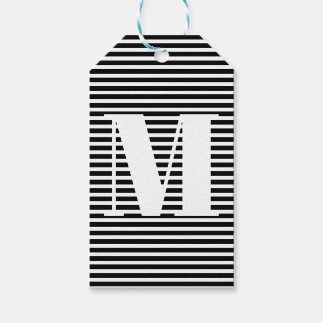 Erste Schwarz-weiße Streifen in Monogramm anpassen Geschenkanhänger (Vorderseite)