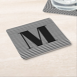 Erste Schwarz-weiße Streifen in Monogramm anpassen Rechteckiger Pappuntersetzer