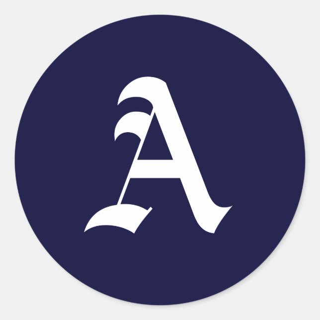 Erste Siegel "A" für Navy Blue & White Monogram Runder Aufkleber (Vorderseite)