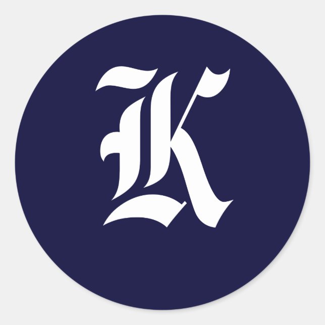 Erste Siegel "K" für Navy Blue & White Monogram Runder Aufkleber (Vorderseite)