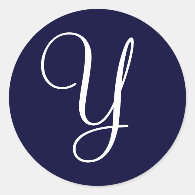 Erste Siegel "Y" für Navy Blue & White Monogram Runder Aufkleber (Vorderseite)