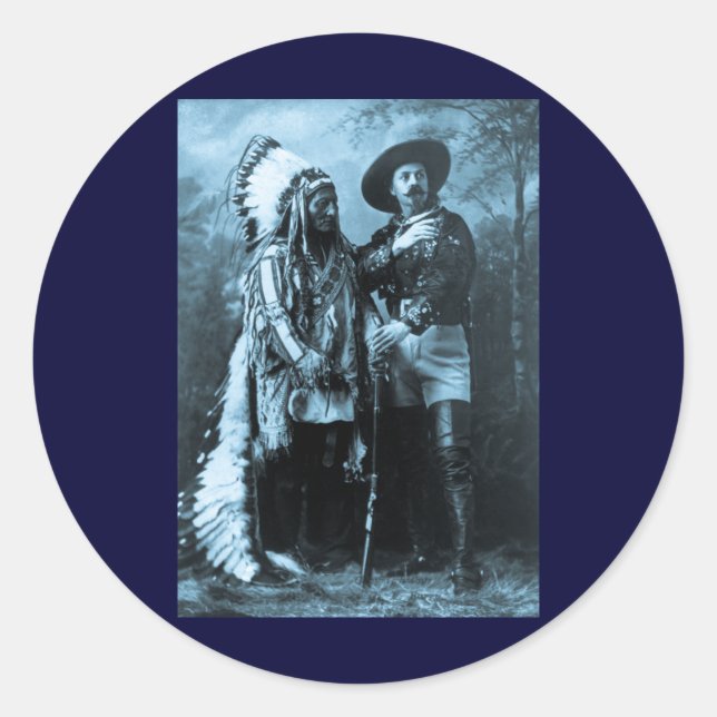 Erste Sitzung Bull und Buffalo Bill 1895 Runder Aufkleber (Vorderseite)