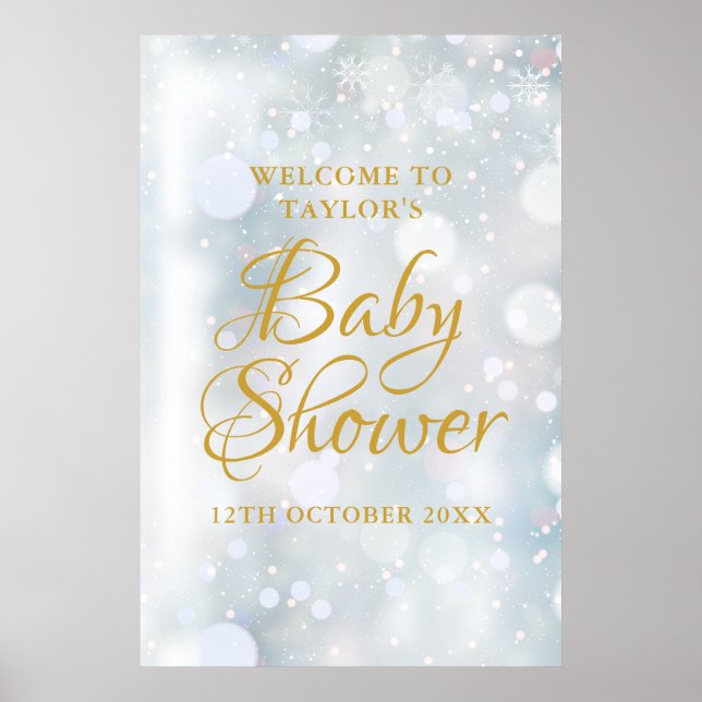 Erste Snowflakes Baby Dusche Begrüßungszeichen Poster (Vorne)