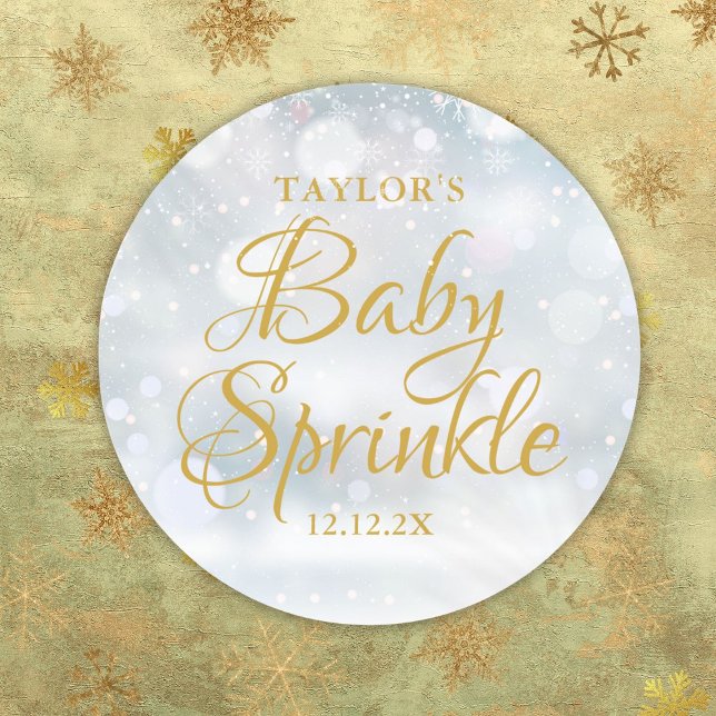 Erste Snowflakes Baby Sprinkle Dusche Runder Aufkleber (First Snowflakes Baby Sprinkle Shower Classic Round Sticker)