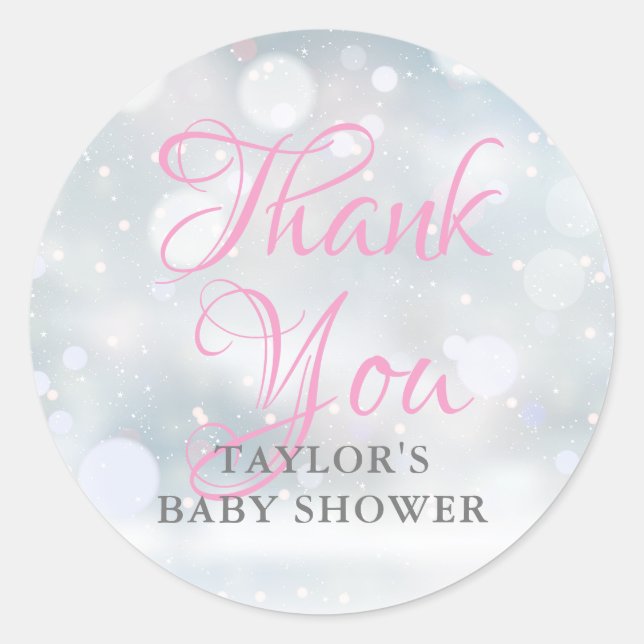 Erste Snowflakes Babydusche Danke Runder Aufkleber (Vorderseite)