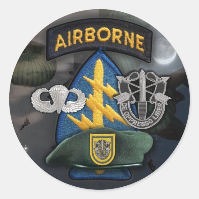 Erste Sondereinheiten Green Berets Group Namensauf Runder Aufkleber (Vorderseite)