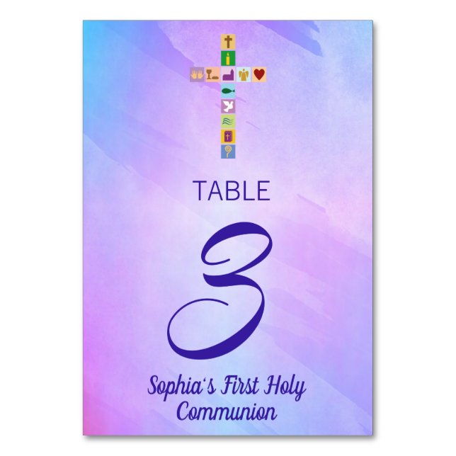 Erste Symbole für das heilige Kommunionskreuz - Ta Tischnummer (Vorderseite)