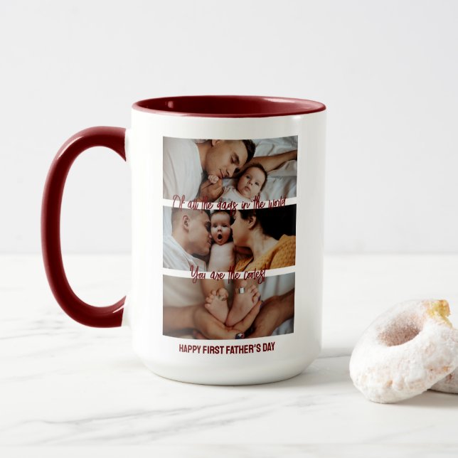 Erste Vatertag Custom Foto Collage Neuer Vater Tasse (Mit Donut)