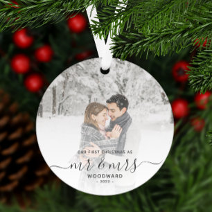 Erste Verheiratete Weihnachts Custom Foto Grau Scr Ornament Aus Metall