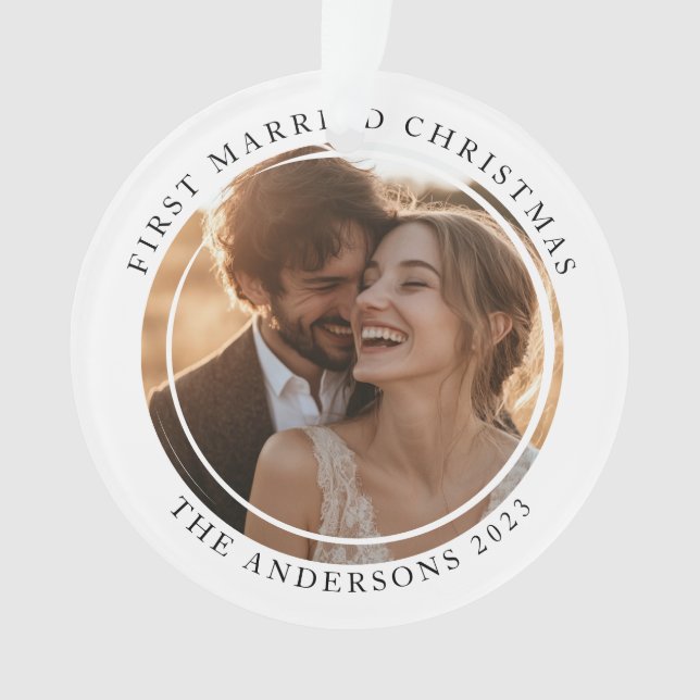 Erste Verheiratete Weihnachts-Custom-Foto Ornament (Vorderseite)