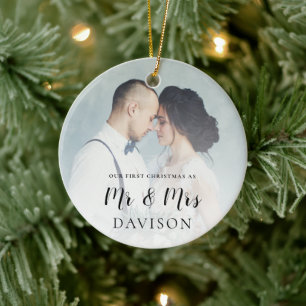 Erste Verheiratete Weihnachts-Foto-Overlay Keramik Ornament