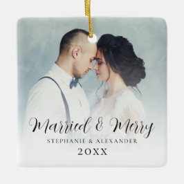 Erste Verheiratete Weihnachts-Foto Overlay Square Keramikornament