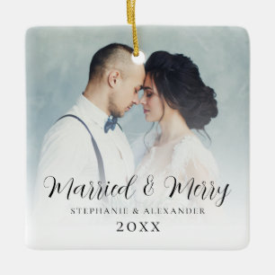 Erste Verheiratete Weihnachts-Foto Overlay Square Keramikornament