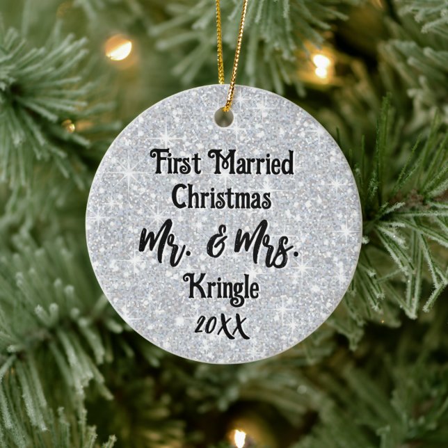 Erste Verheiratete Weihnachtsfeier Personalisierte Keramik Ornament (Baum)