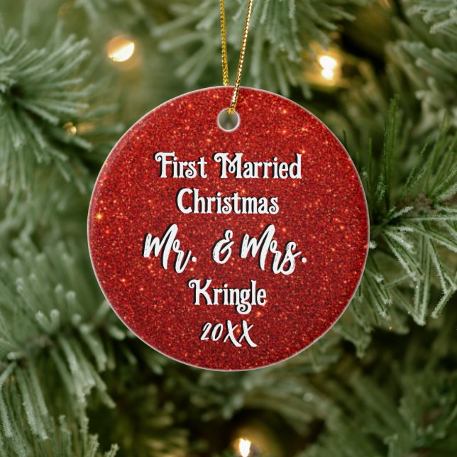 Erste Verheiratete Weihnachtsfeier Personalisierte Keramik Ornament (Baum)