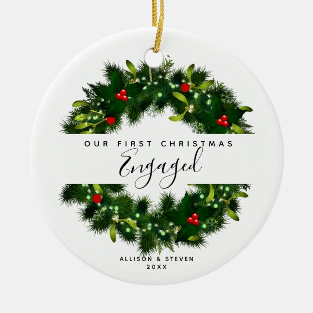 Erste Verlobung Moderne Paare Personalisiert Keramik Ornament (Vorne)