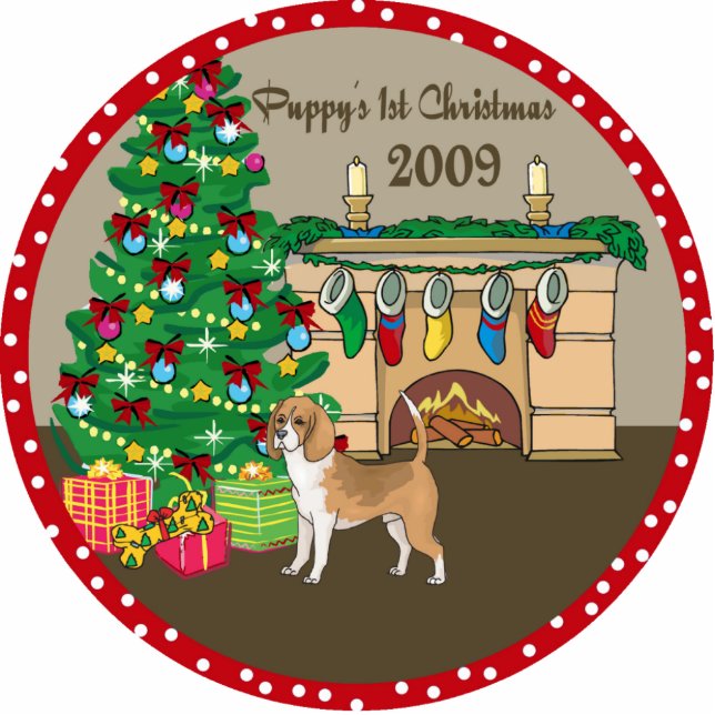 Erste Verzierung 2009 des Beagle-Welpen Weihnachts Fotoskulptur Ornament (Vorne)