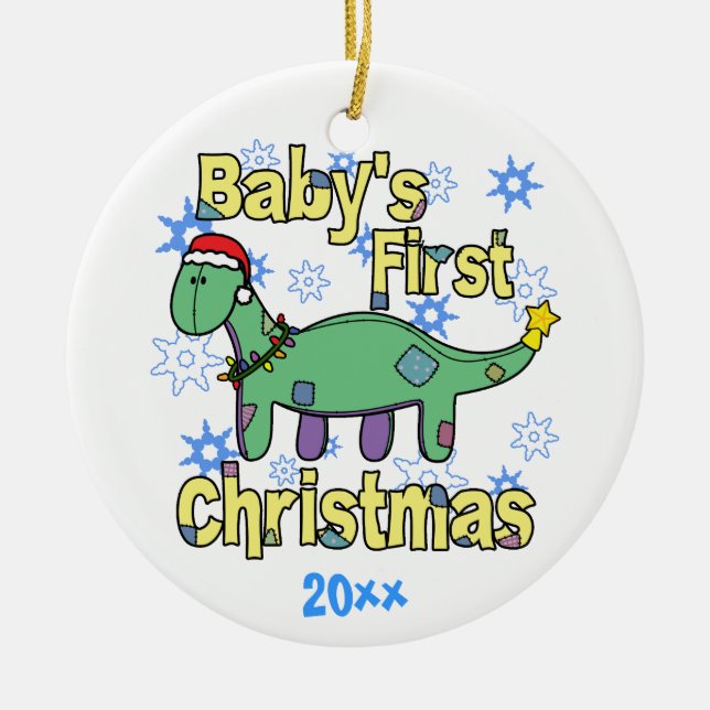 Erste Verzierung des Apatosaurus-Babys Weihnachts Keramik Ornament (Vorne)