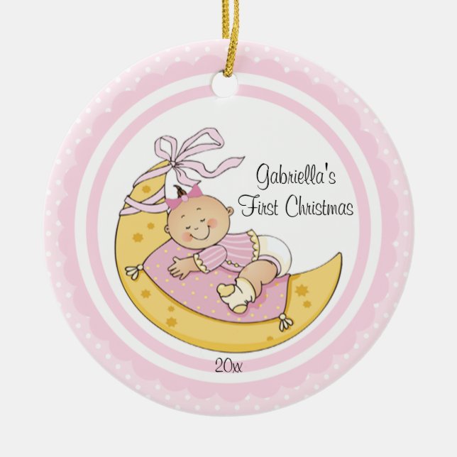 Erste Verzierung des Baby-Mond-Babys Weihnachts Keramikornament (Vorne)