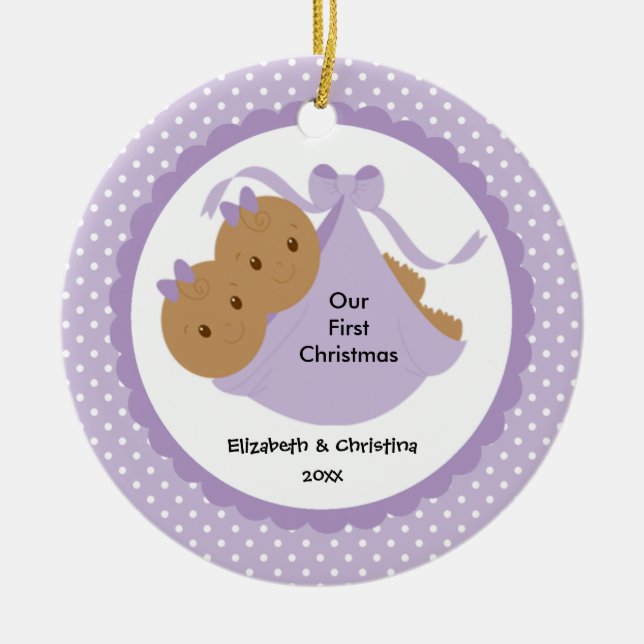 Erste Verzierung des Baby-Zwillings-Babys Keramik Ornament (Vorne)