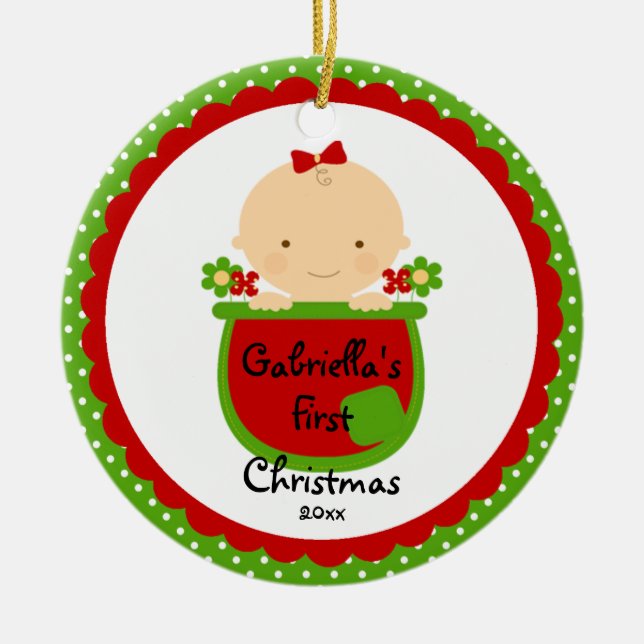 Erste Verzierung des Blumen-Baby-Mädchen-Babys Keramik Ornament (Vorne)
