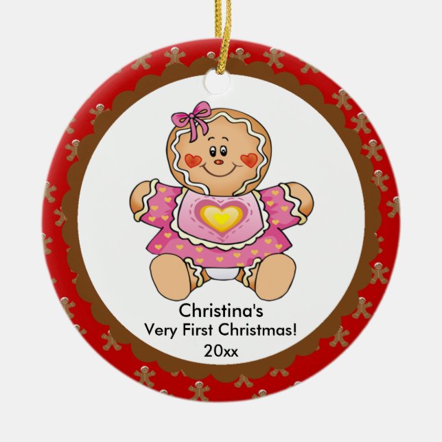 Erste Verzierung des Lebkuchen-Mädchen-Babys Keramik Ornament (Vorne)