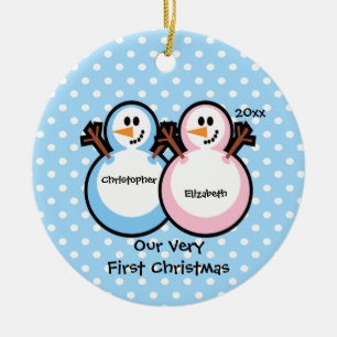 Erste Verzierung des Schneemann-Zwillings-Babys Keramikornament