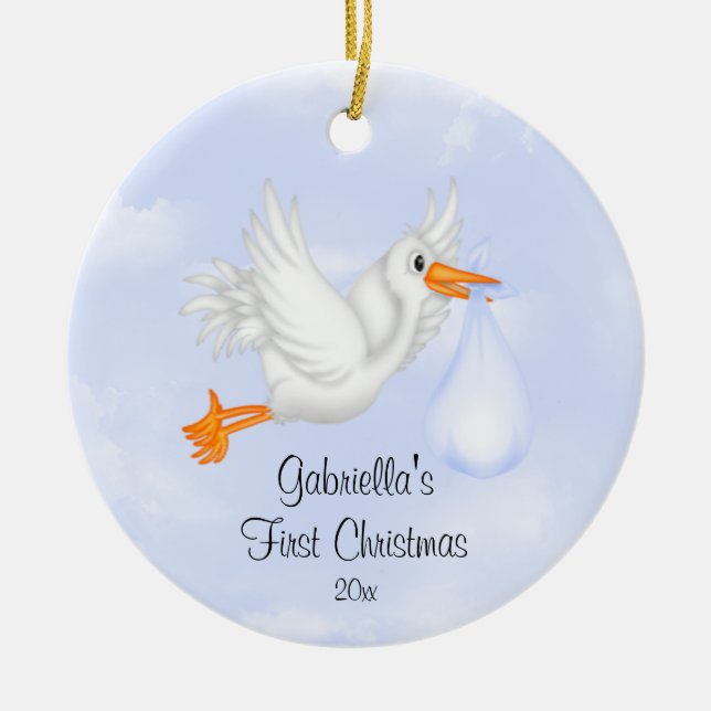 Erste Verzierung des Storch-Jungen-Babys Keramik Ornament (Vorne)