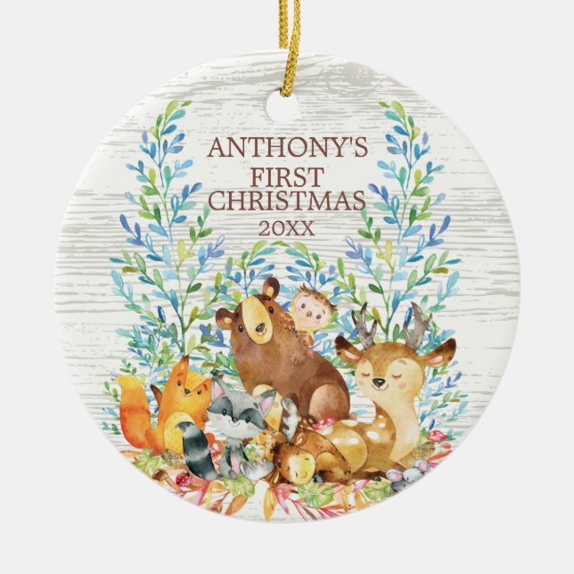 Erste Verzierung des Waldtier-Babys Weihnachts Keramikornament (Vorne)
