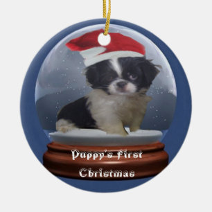 Erste Verzierung des Welpen Weihnachts Keramikornament
