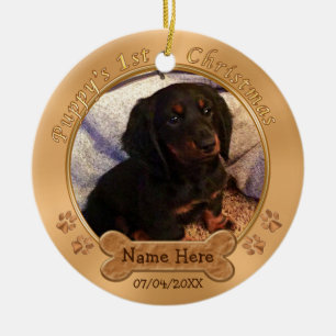 Erste Verzierung des Welpen Weihnachtsihr FOTO, Keramik Ornament