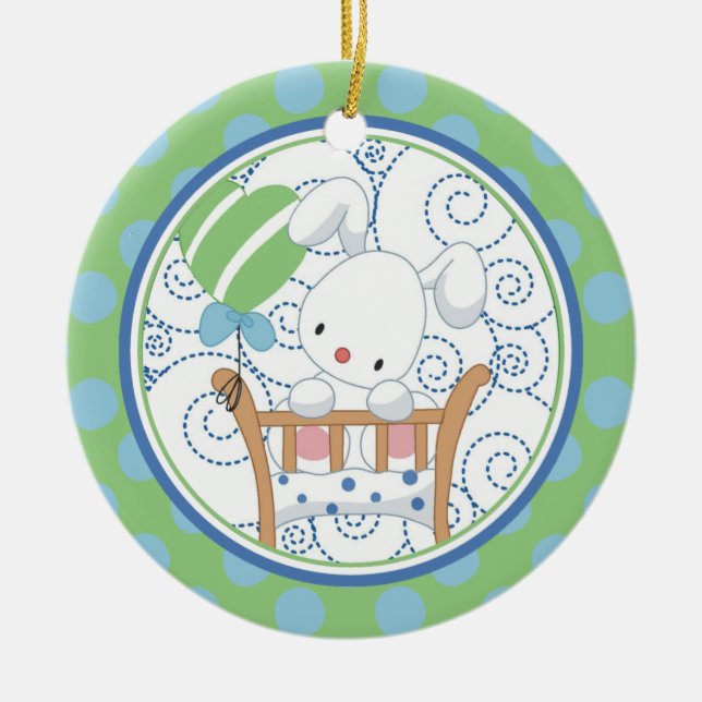 Erste Verzierung des wertvollen Häschen-Babys Keramik Ornament (Vorne)