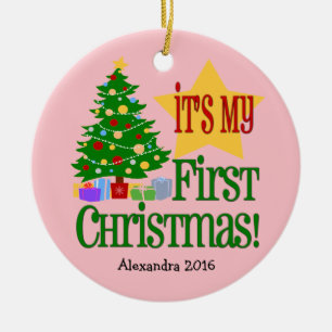 Erste Verzierung hellrosa w/Tree Babys Weihnachts Keramikornament