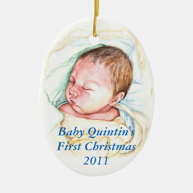 Erste Verzierung PMACarlson Babys Weihnachts Keramik Ornament (Vorne)