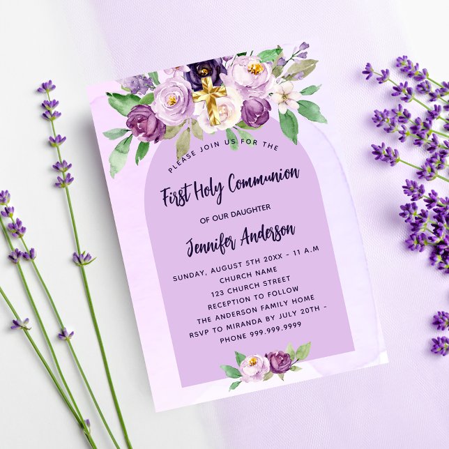 Erste Violett-Violett-Blumenkreuz Einladungspostkarte (Von Creator hochgeladen)