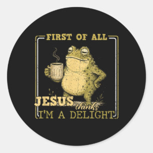 Erste Von Jesusdenkt Ein Vergnügen Frosch Meme Kle Runder Aufkleber