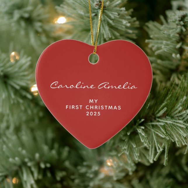 Erste Weihnachten 2025 Personalisiert Red Keramik Ornament (Baum)