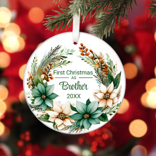 Erste Weihnachten als Brother White Green Poinsett Keramik Ornament