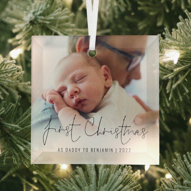 Erste Weihnachten als Daddy Foto Overlay Ornament Aus Glas (Insitu)