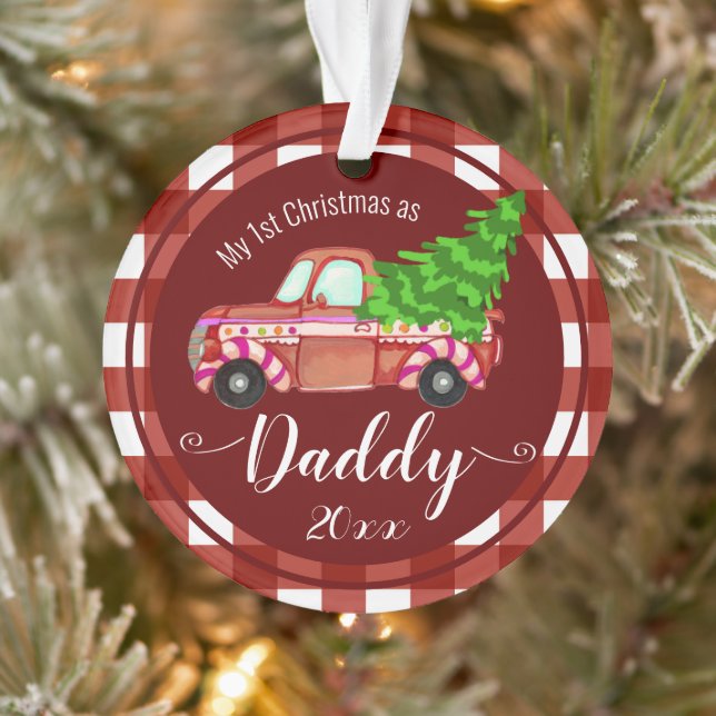 Erste Weihnachten als Daddy Red Truck Foto Ornament (Baum)