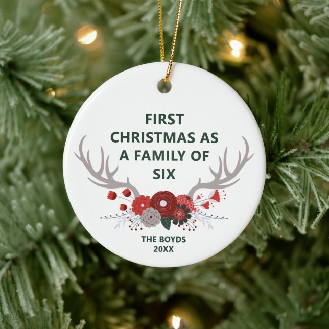 Erste Weihnachten als eine Familie von sechs Perso Keramik Ornament (Baum)