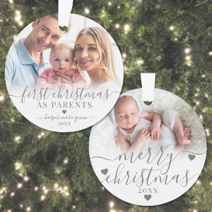 Erste Weihnachten als Eltern Neugeborenes 2 Foto Ornament