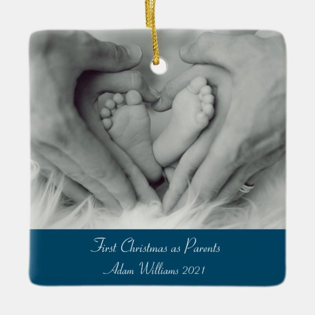 Erste Weihnachten als Eltern Personalisiert Keramikornament (Vorderseite)
