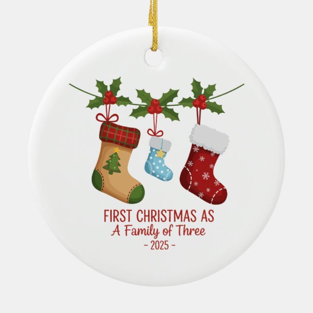 Erste Weihnachten als Familie von drei 2025 | Nied Keramik Ornament (Hinten)