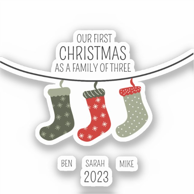Erste Weihnachten als Familie von drei Aufkleber (Vorderseite)